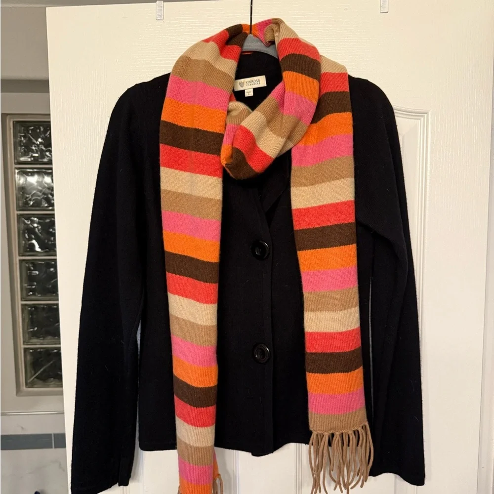 Kinross Cashmere Colorful Striped Extra Long Scarf with Fringe - Picture 10 of 10